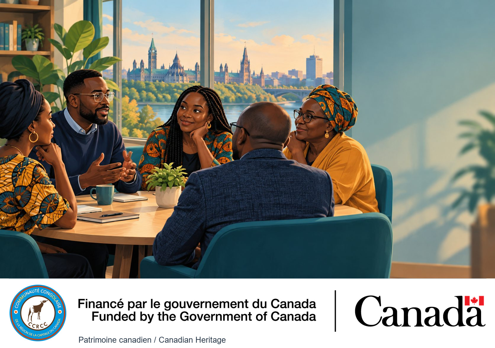 Espoir en commun : diagnostic communautaire à Ottawa–Gatineau avec les logos du CCRCC et du gouvernement du Canada.